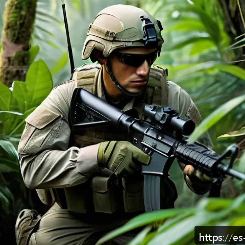 탕탕특공대 숨겨진 퀘스트 찾기 - A tactical soldier in lightweight combat gear, equipped with silenced rifle and extended magazine, c...