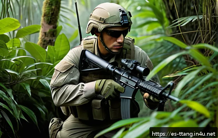 탕탕특공대 숨겨진 퀘스트 찾기 - A tactical soldier in lightweight combat gear, equipped with silenced rifle and extended magazine, c...